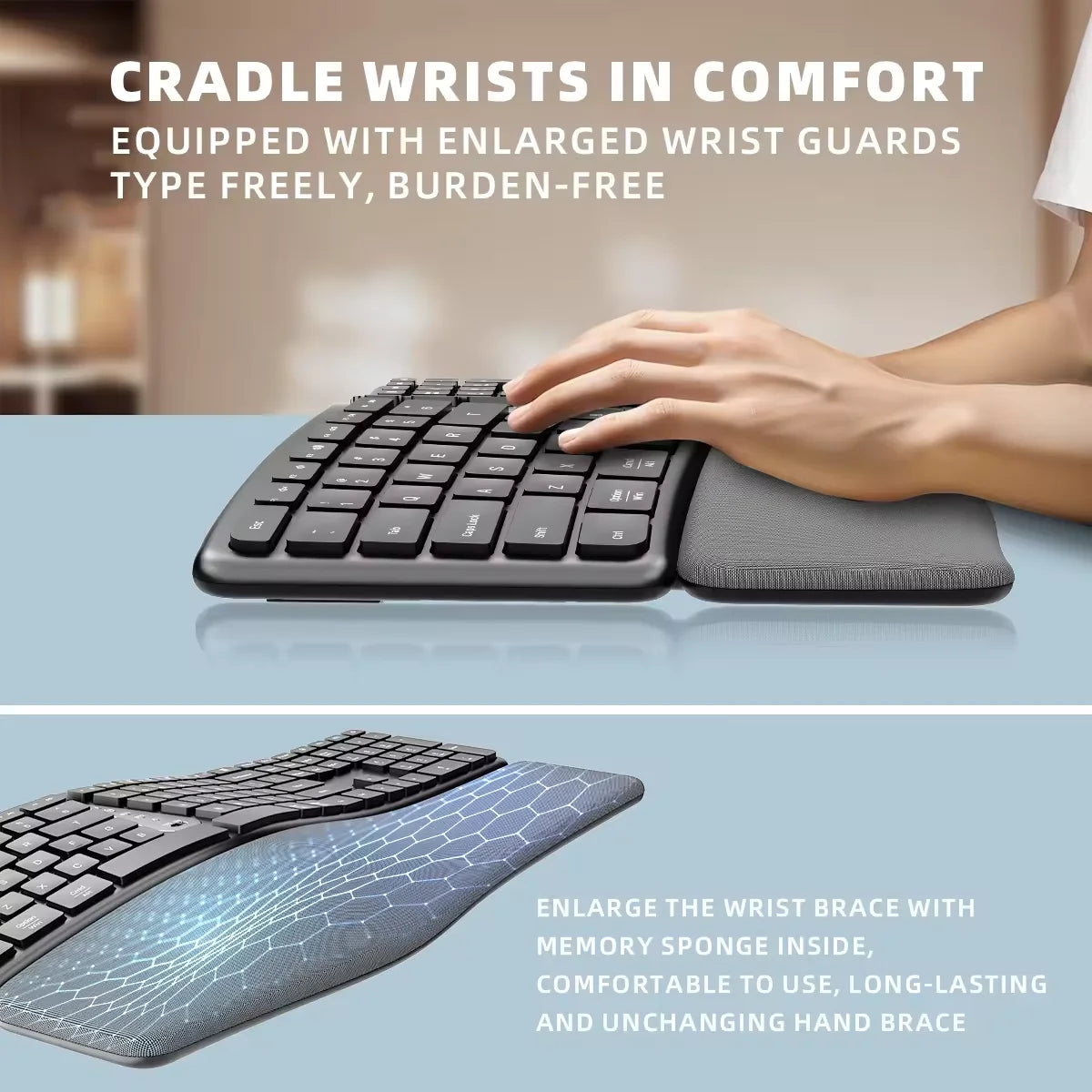Ergonomic Wireless Split Keyboard with Palm Rest